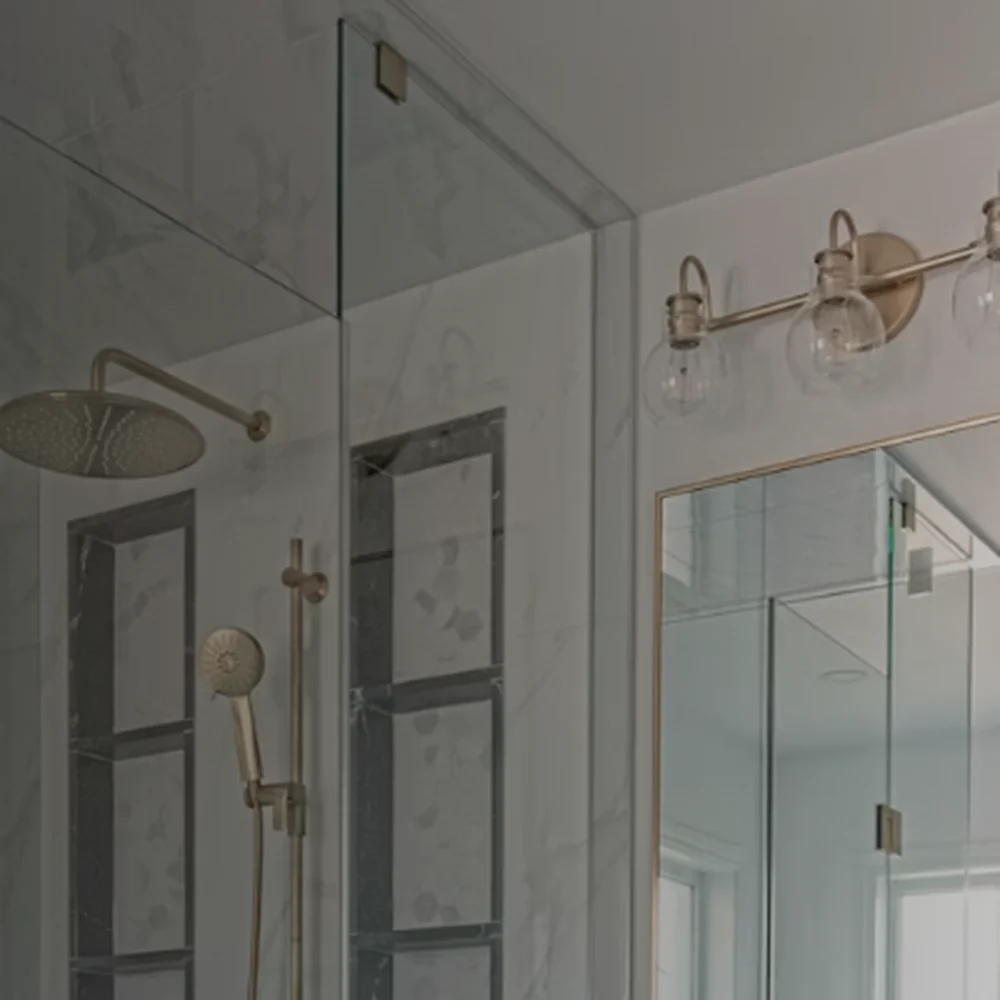 GROHE Rainshower SmartControl 360 shower system with overhead rainfall head and hand shower in modern shower enclosure